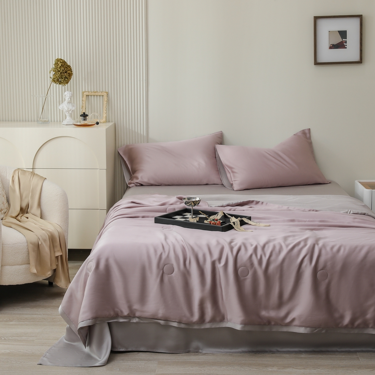 91家纺网 家纺一手货源 找家纺 禾时 2026新款奥地利进口兰精天丝夏被夏凉被空调被四件套 满天星紫-曙光银