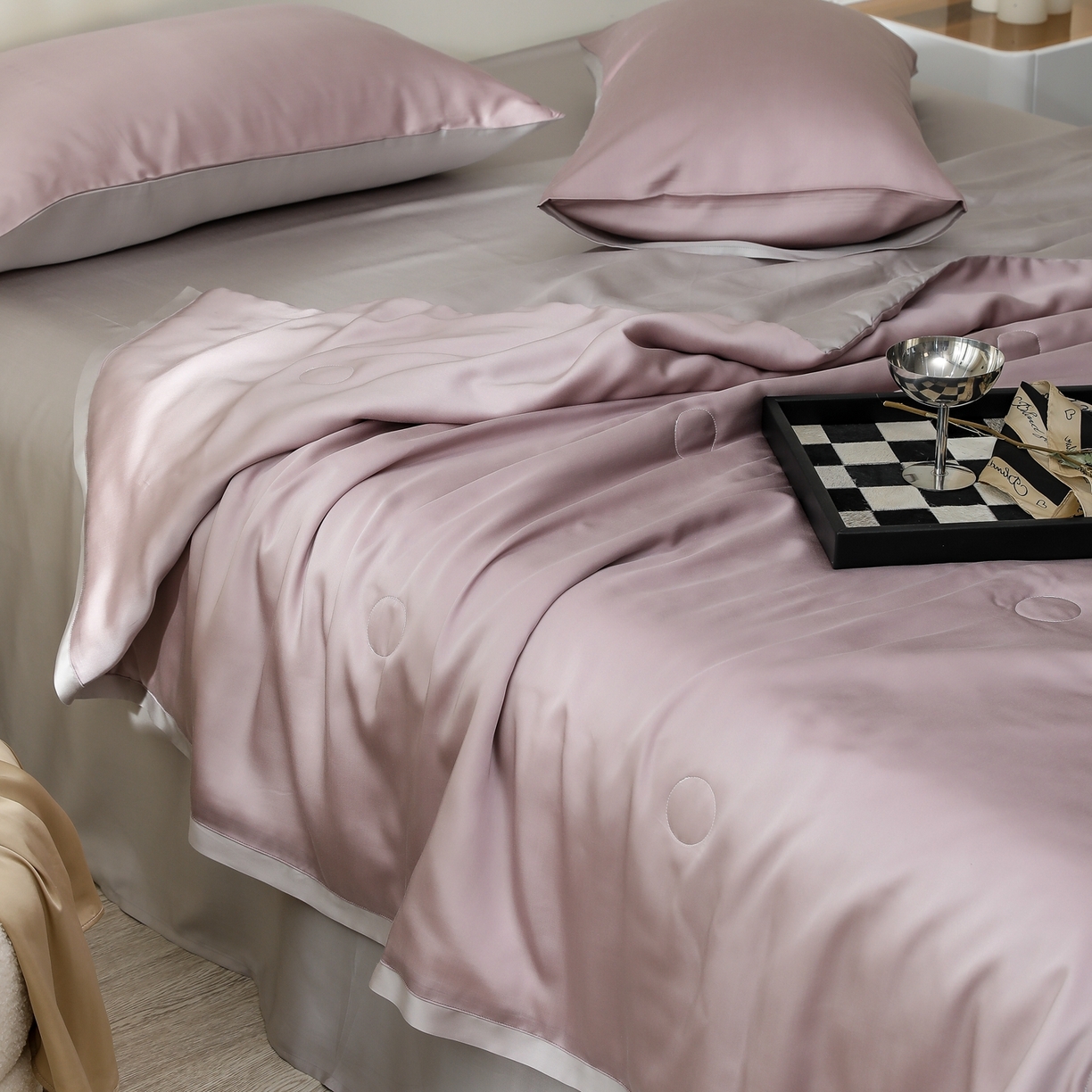 91家纺网 家纺一手货源 找家纺 禾时 2026新款奥地利进口兰精天丝夏被夏凉被空调被四件套 满天星紫-曙光银