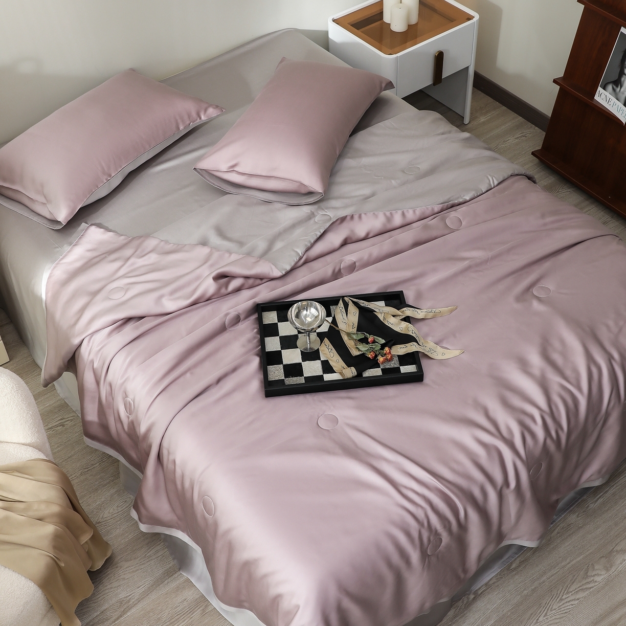 91家纺网 家纺一手货源 找家纺 禾时 2026新款奥地利进口兰精天丝夏被夏凉被空调被四件套 满天星紫-曙光银