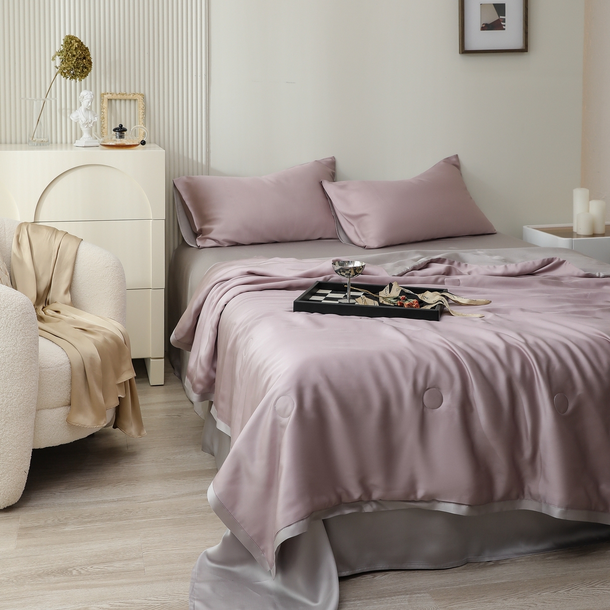 91家纺网 家纺一手货源 找家纺 禾时 2026新款奥地利进口兰精天丝夏被夏凉被空调被四件套 满天星紫-曙光银