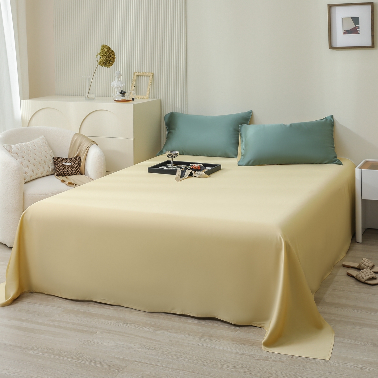 91家纺网 家纺一手货源 找家纺 禾时 2026新款奥地利进口兰精天丝夏被夏凉被空调被四件套 天青色-香槟金