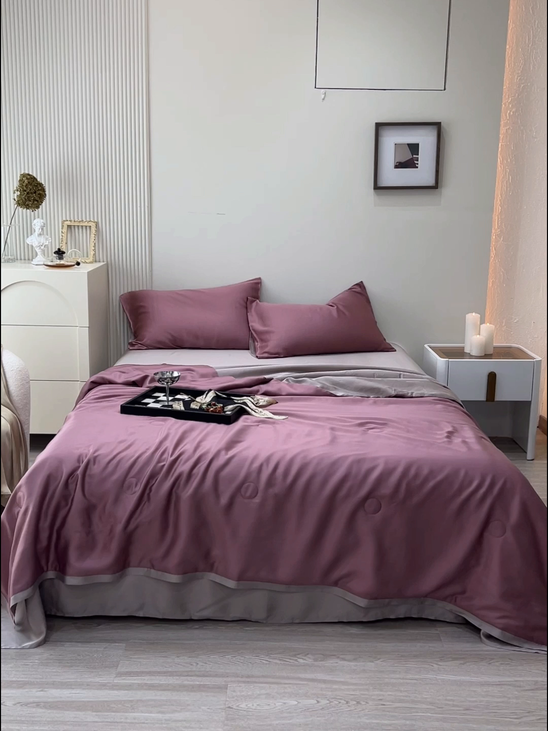 91家纺网 家纺一手货源 找家纺 禾时 2026新款奥地利进口兰精天丝夏被夏凉被空调被四件套 野樱莓-芋泥灰