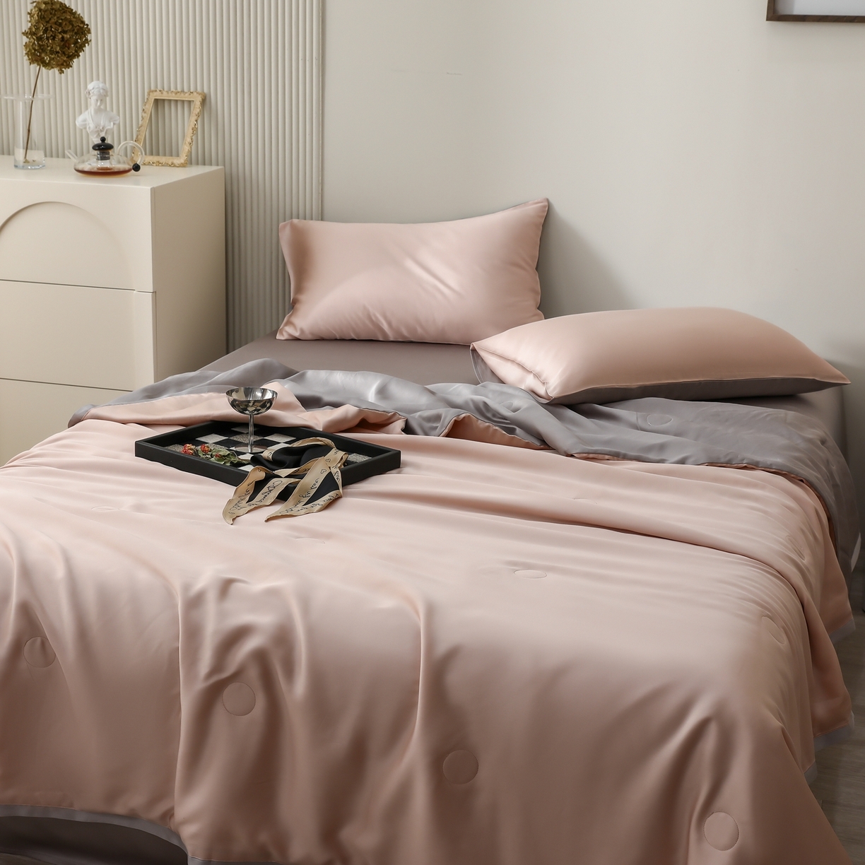 91家纺网 家纺一手货源 找家纺 禾时 2026新款奥地利进口兰精天丝夏被夏凉被空调被四件套 月光色-岩石灰