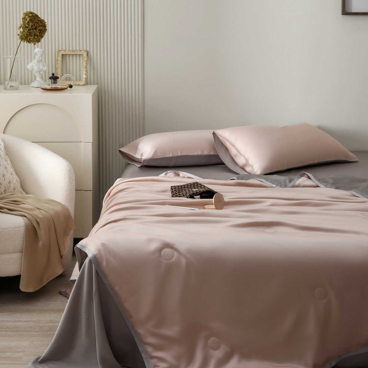 91家纺网 家纺一手货源 找家纺 禾时 2026新款奥地利进口兰精天丝夏被夏凉被空调被四件套 月光色-岩石灰