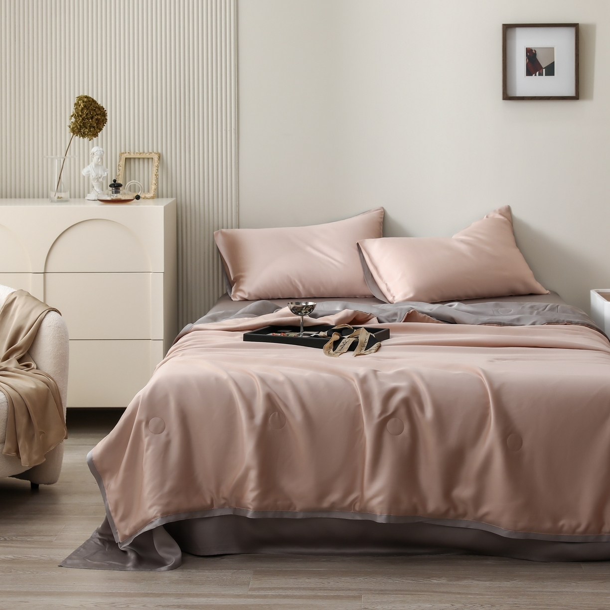 91家纺网 家纺一手货源 找家纺 禾时 2026新款奥地利进口兰精天丝夏被夏凉被空调被四件套 月光色-岩石灰