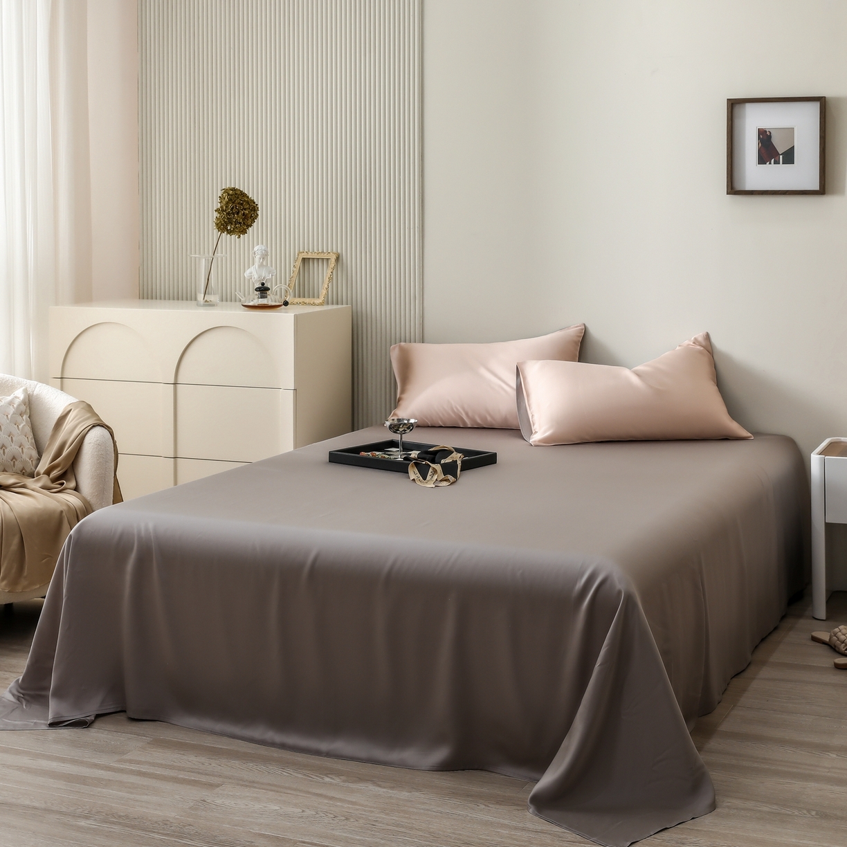 91家纺网 家纺一手货源 找家纺 禾时 2026新款奥地利进口兰精天丝夏被夏凉被空调被四件套 月光色-岩石灰