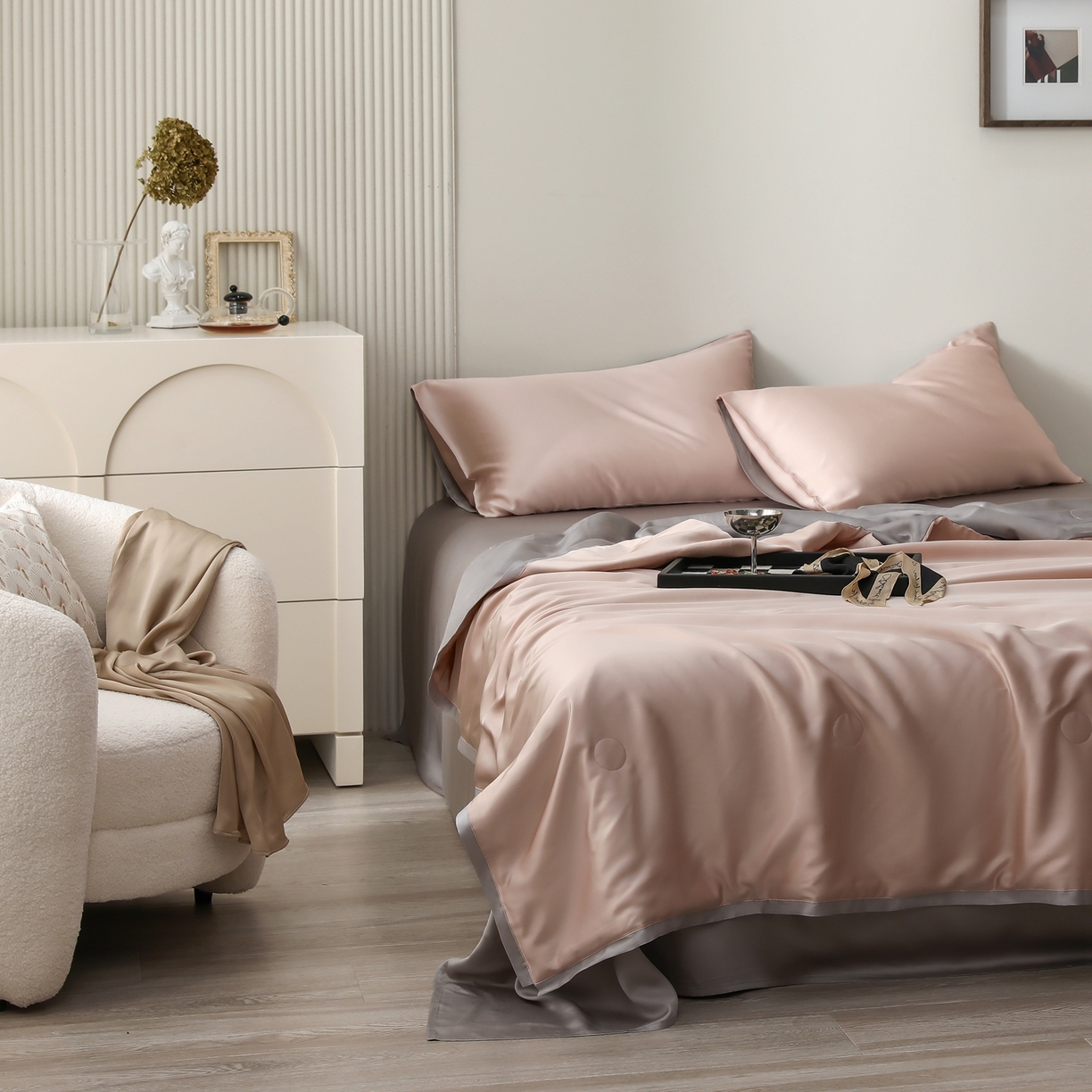 91家纺网 家纺一手货源 找家纺 禾时 2026新款奥地利进口兰精天丝夏被夏凉被空调被四件套 月光色-岩石灰