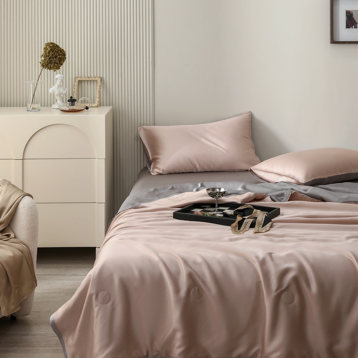 91家纺网 家纺一手货源 找家纺 禾时 2026新款奥地利进口兰精天丝夏被夏凉被空调被四件套 月光色-岩石灰