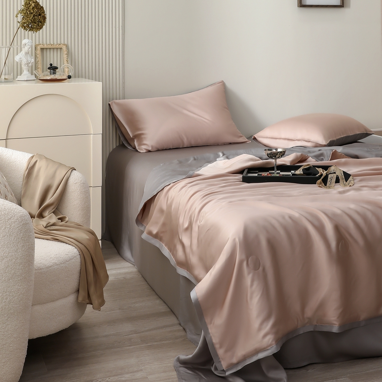 91家纺网 家纺一手货源 找家纺 禾时 2026新款奥地利进口兰精天丝夏被夏凉被空调被四件套 月光色-岩石灰