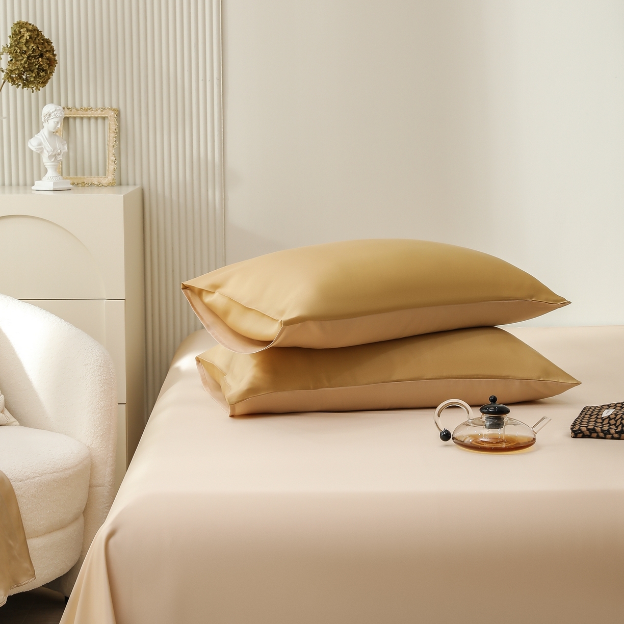 91家纺网 家纺一手货源 找家纺 禾时 2026新款奥地利进口兰精天丝夏被夏凉被空调被四件套 芝士黄-沙茶色