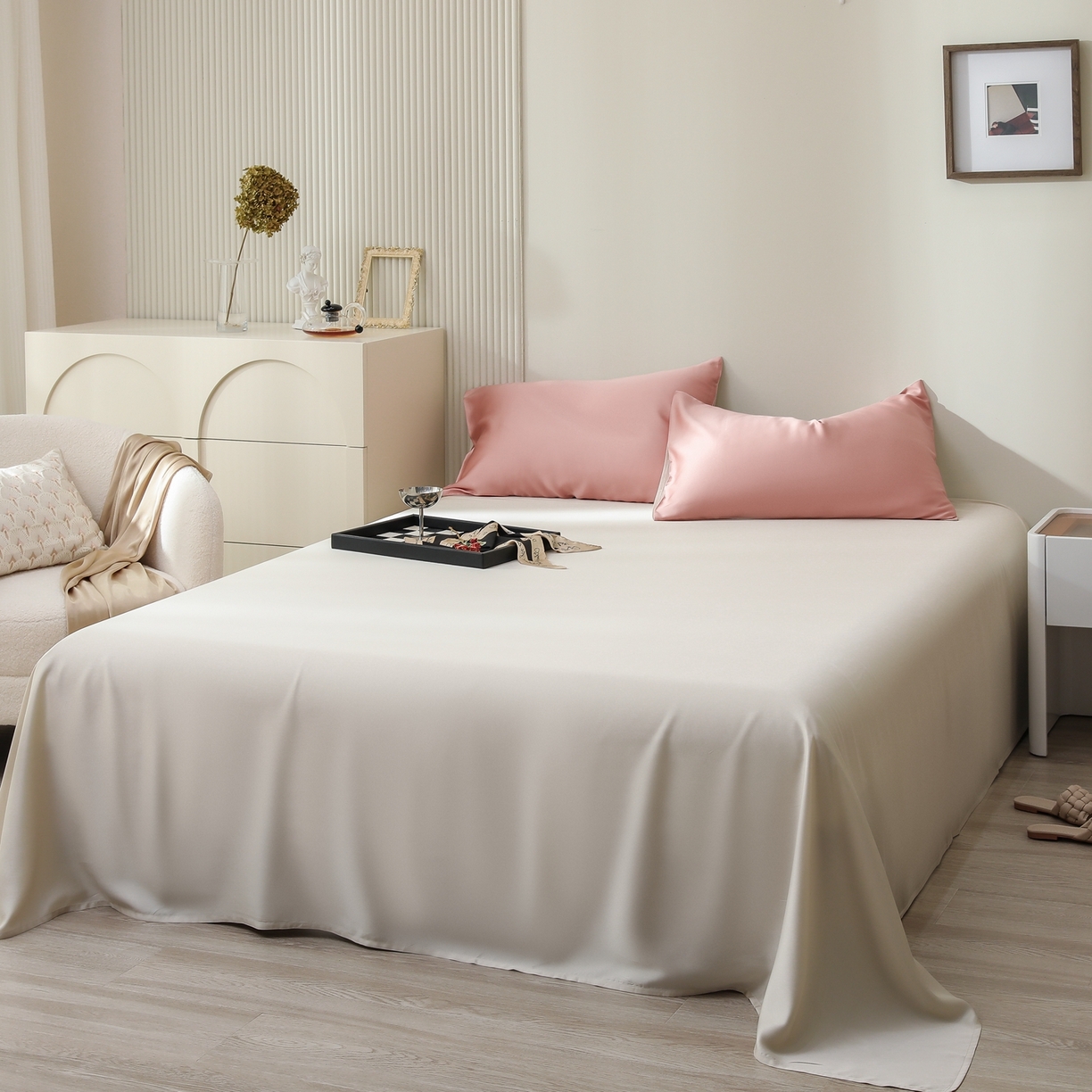 91家纺网 家纺一手货源 找家纺 禾时 2026新款奥地利进口兰精天丝夏被夏凉被空调被四件套 芝芝桃桃-极地白