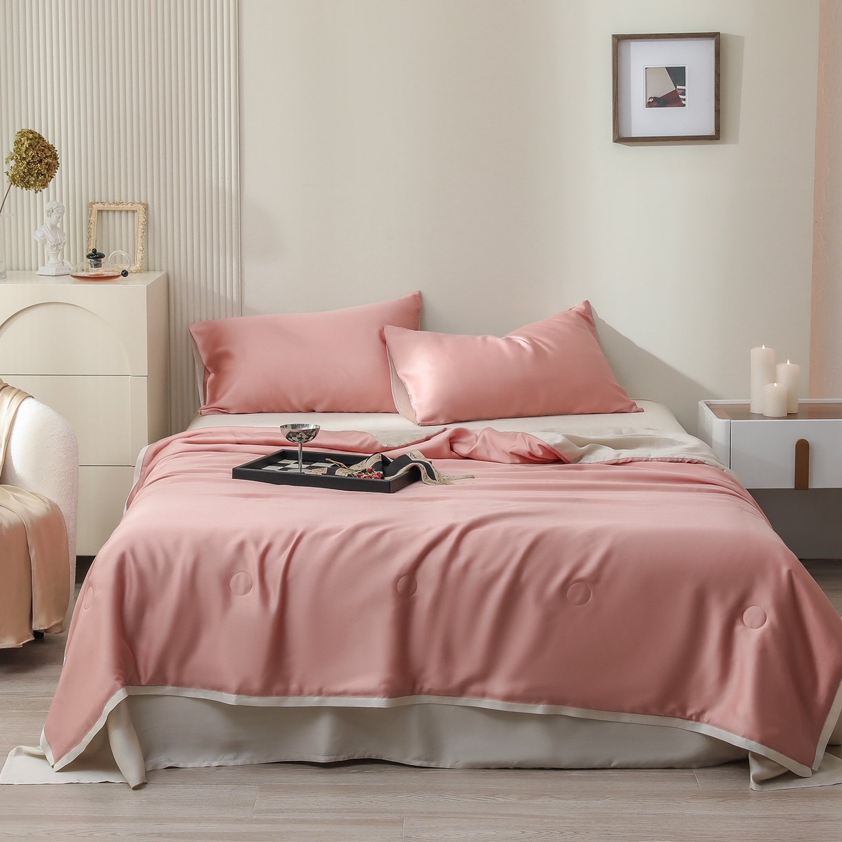 91家纺网 家纺一手货源 找家纺 禾时 2026新款奥地利进口兰精天丝夏被夏凉被空调被四件套 芝芝桃桃-极地白