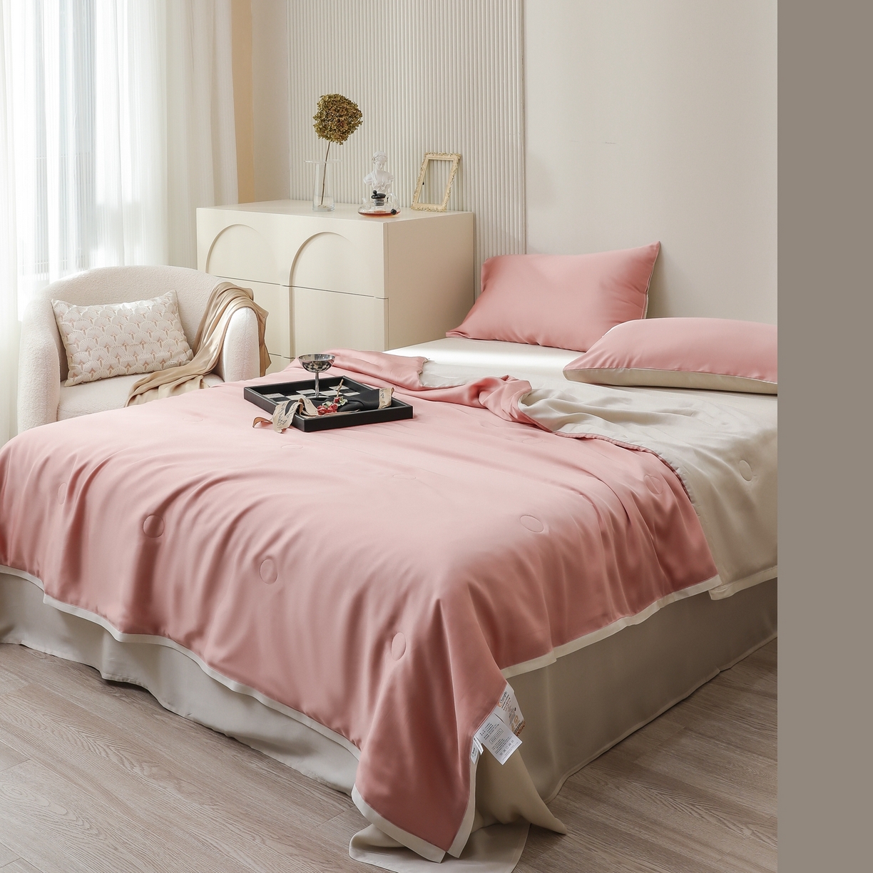 91家纺网 家纺一手货源 找家纺 禾时 2026新款奥地利进口兰精天丝夏被夏凉被空调被四件套 芝芝桃桃-极地白