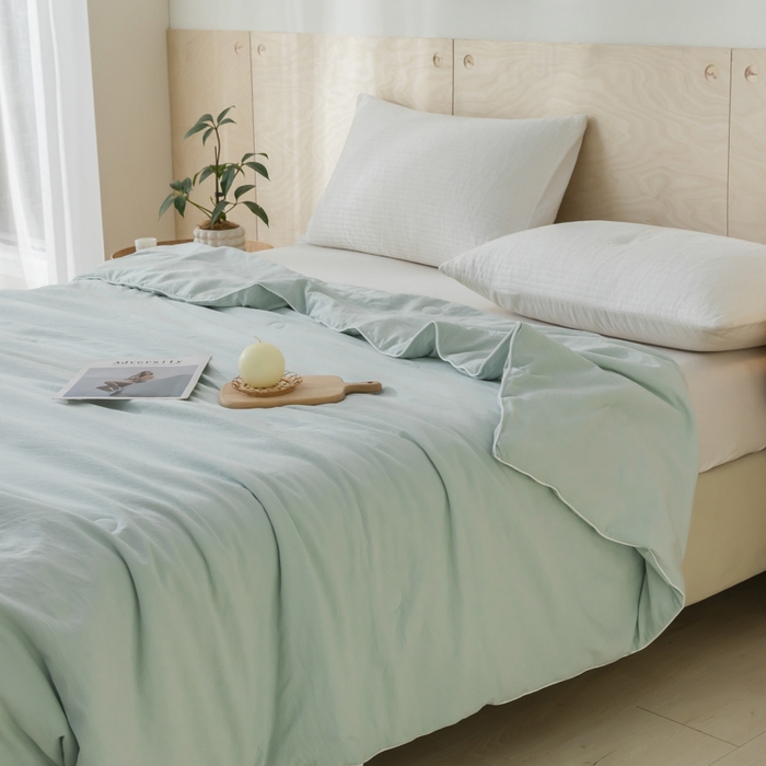 91家纺网 家纺一手货源 找家纺 yyds网供 2026新款云顶棉皱皱纱夏被空调被双层纱薄夏被夏凉被空调被-马上有钱 马上有钱-浅绿