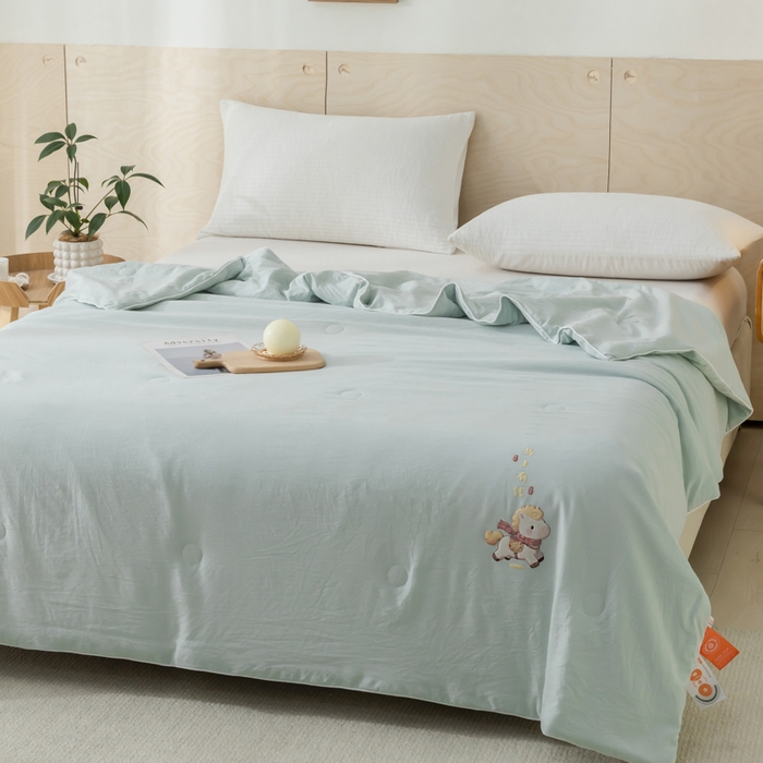 91家纺网 家纺一手货源 找家纺 yyds网供 2026新款云顶棉皱皱纱夏被空调被双层纱薄夏被夏凉被空调被-马上有钱 马上有钱-浅绿