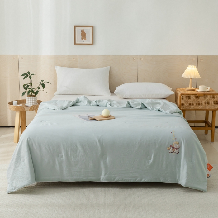 91家纺网 家纺一手货源 找家纺 yyds网供 2026新款云顶棉皱皱纱夏被空调被双层纱薄夏被夏凉被空调被-马上有钱 马上有钱-浅绿