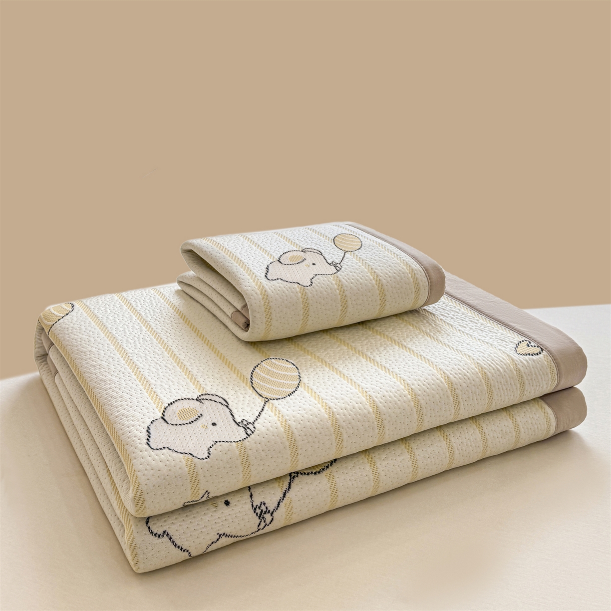 91家纺网 家纺一手货源 找家纺 源舍家纺 2026新款A类PE卡通凉席三件套小红书爆款可水洗空调软席凉感值超0.25-床席 气球小象-黄啵啵床席款