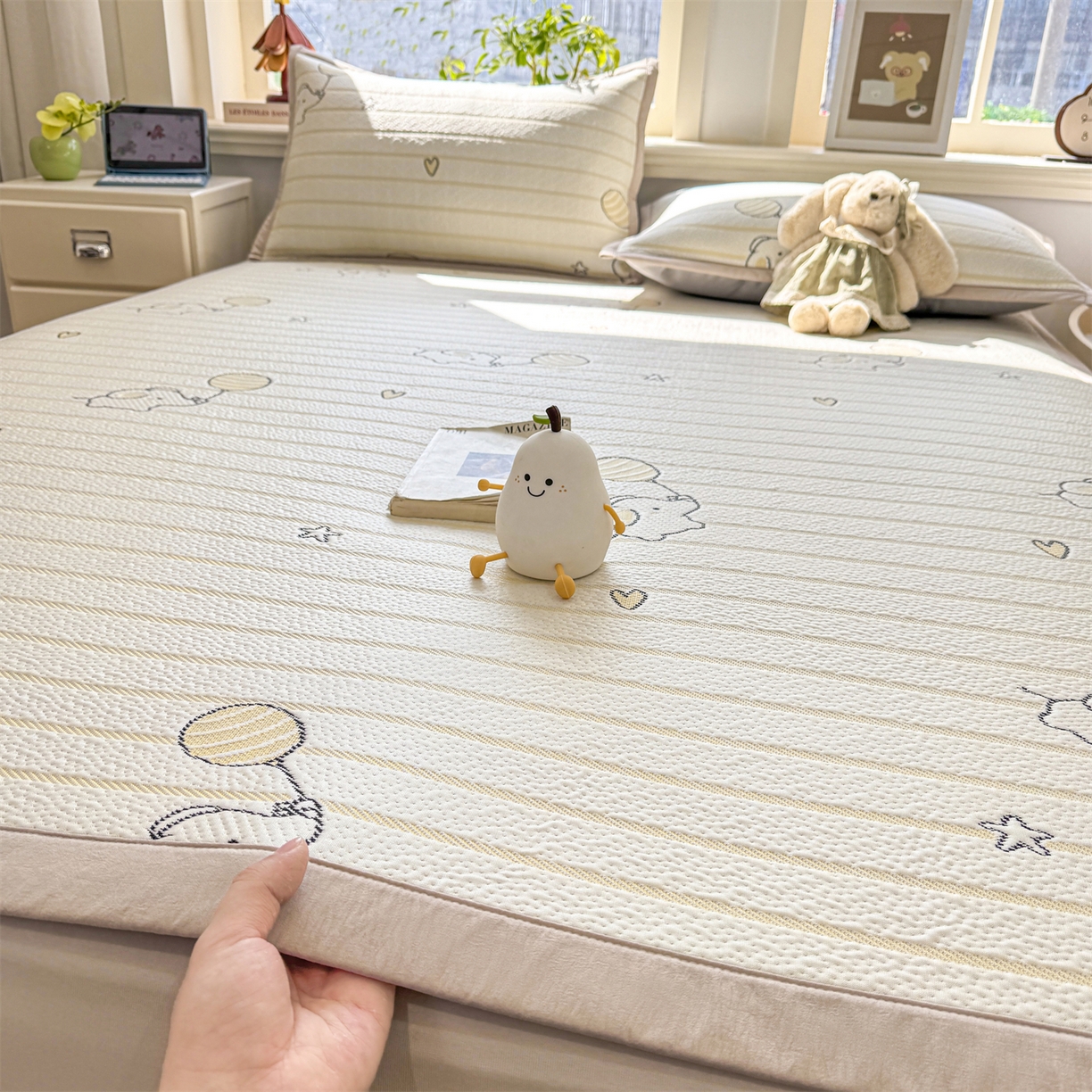 91家纺网 家纺一手货源 找家纺 源舍家纺 2026新款A类PE卡通凉席三件套小红书爆款可水洗空调软席凉感值超0.25-床席 气球小象-黄啵啵床席款