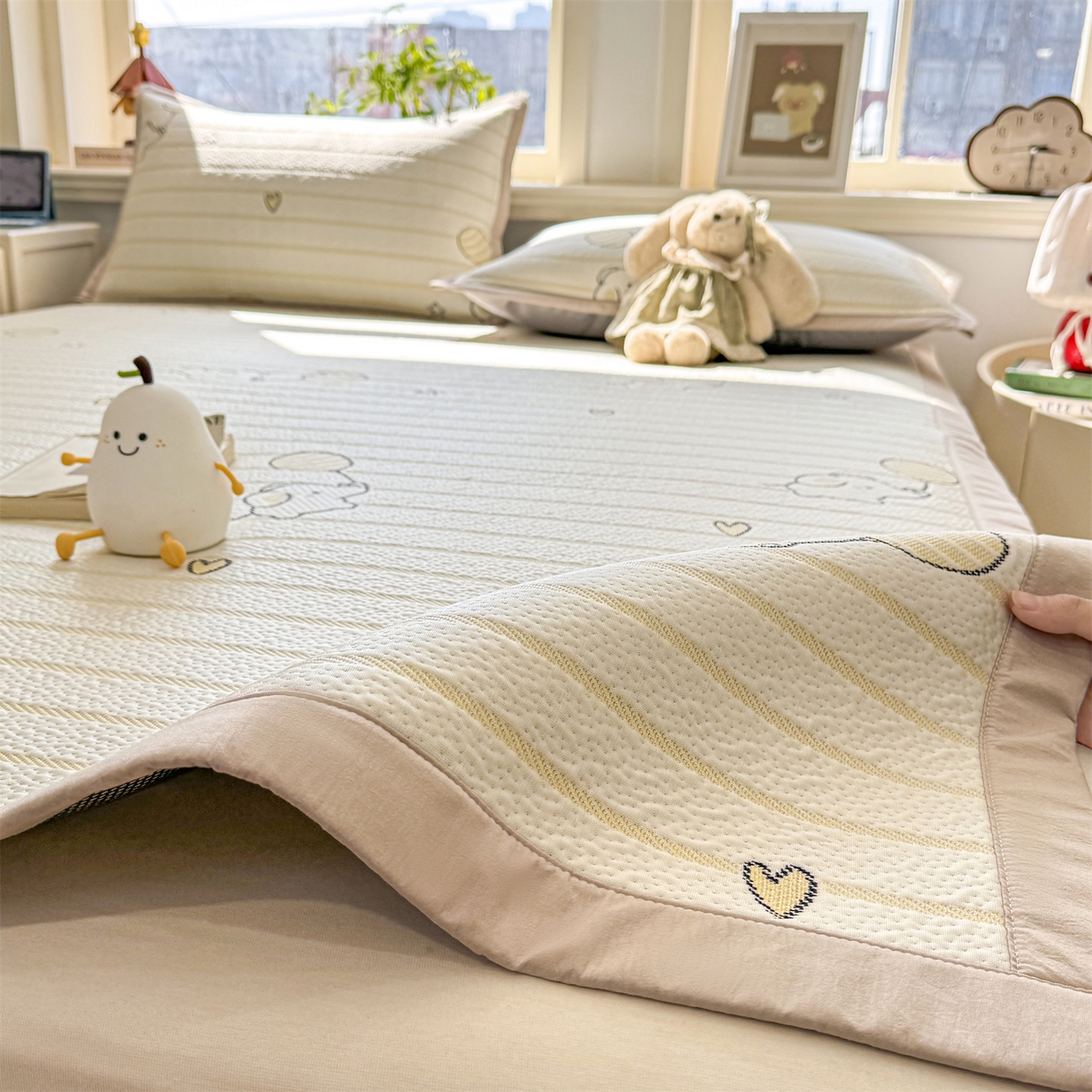 91家纺网 家纺一手货源 找家纺 源舍家纺 2026新款A类PE卡通凉席三件套小红书爆款可水洗空调软席凉感值超0.25-床席 气球小象-黄啵啵床席款