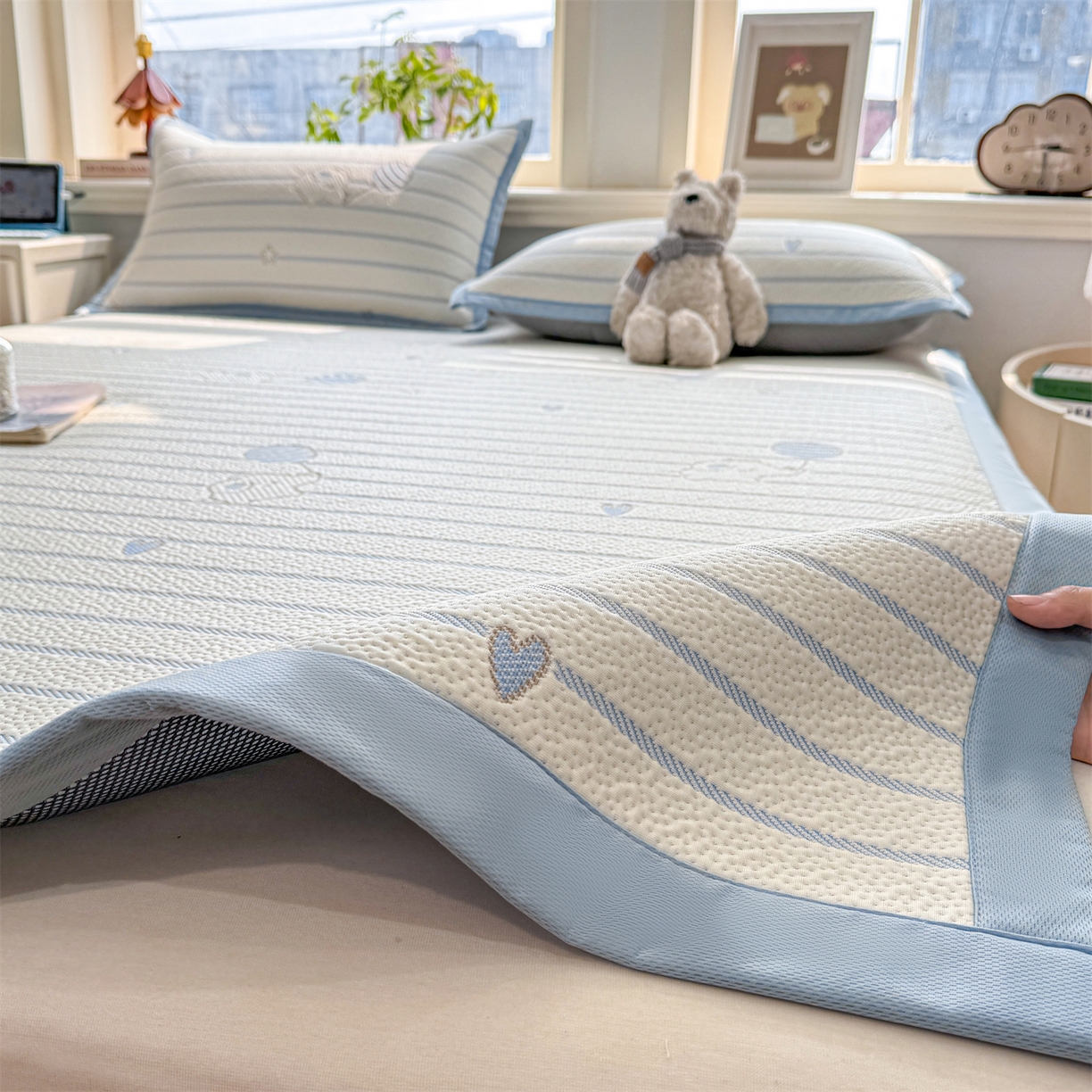 91家纺网 家纺一手货源 找家纺 源舍家纺 2026新款A类PE卡通凉席三件套小红书爆款可水洗空调软席凉感值超0.25-床席 气球小象-蓝啵啵床席款