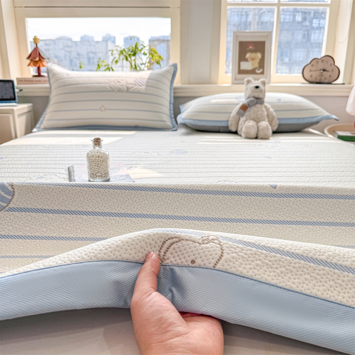 91家纺网 家纺一手货源 找家纺 源舍家纺 2026新款A类PE卡通凉席三件套小红书爆款可水洗空调软席凉感值超0.25-床席 气球小象-蓝啵啵床席款