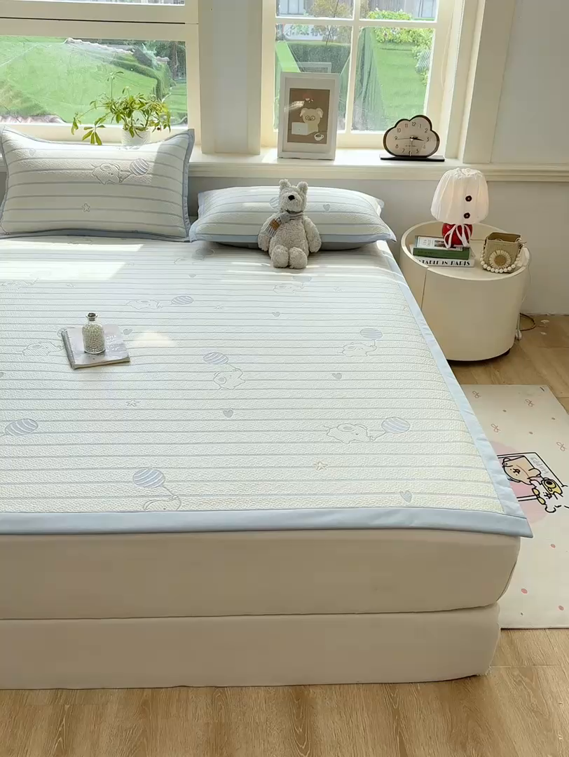 91家纺网 家纺一手货源 找家纺 源舍家纺 2026新款A类PE卡通凉席三件套小红书爆款可水洗空调软席凉感值超0.25-床席 气球小象-蓝啵啵床席款