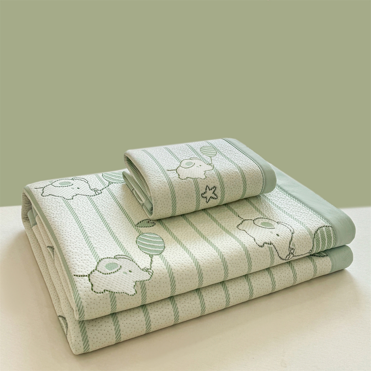 91家纺网 家纺一手货源 找家纺 源舍家纺 2026新款A类PE卡通凉席三件套小红书爆款可水洗空调软席凉感值超0.25-床席 气球小象-青啵啵床席款