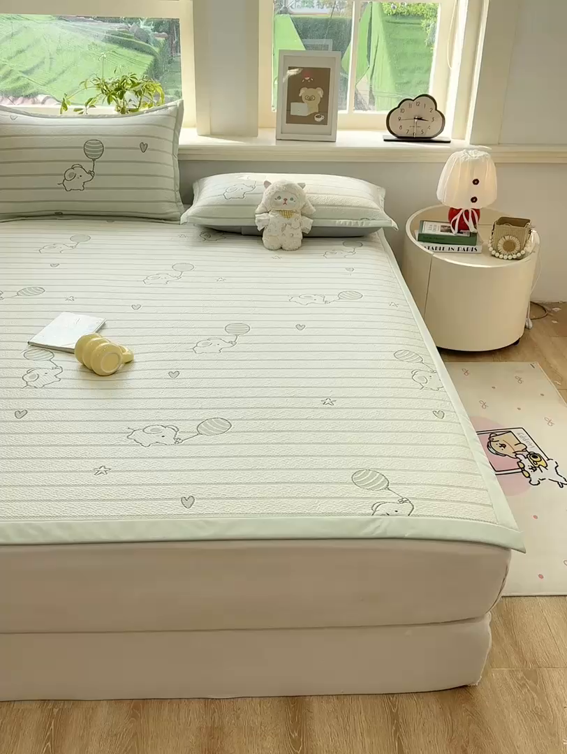 91家纺网 家纺一手货源 找家纺 源舍家纺 2026新款A类PE卡通凉席三件套小红书爆款可水洗空调软席凉感值超0.25-床席 气球小象-青啵啵床席款