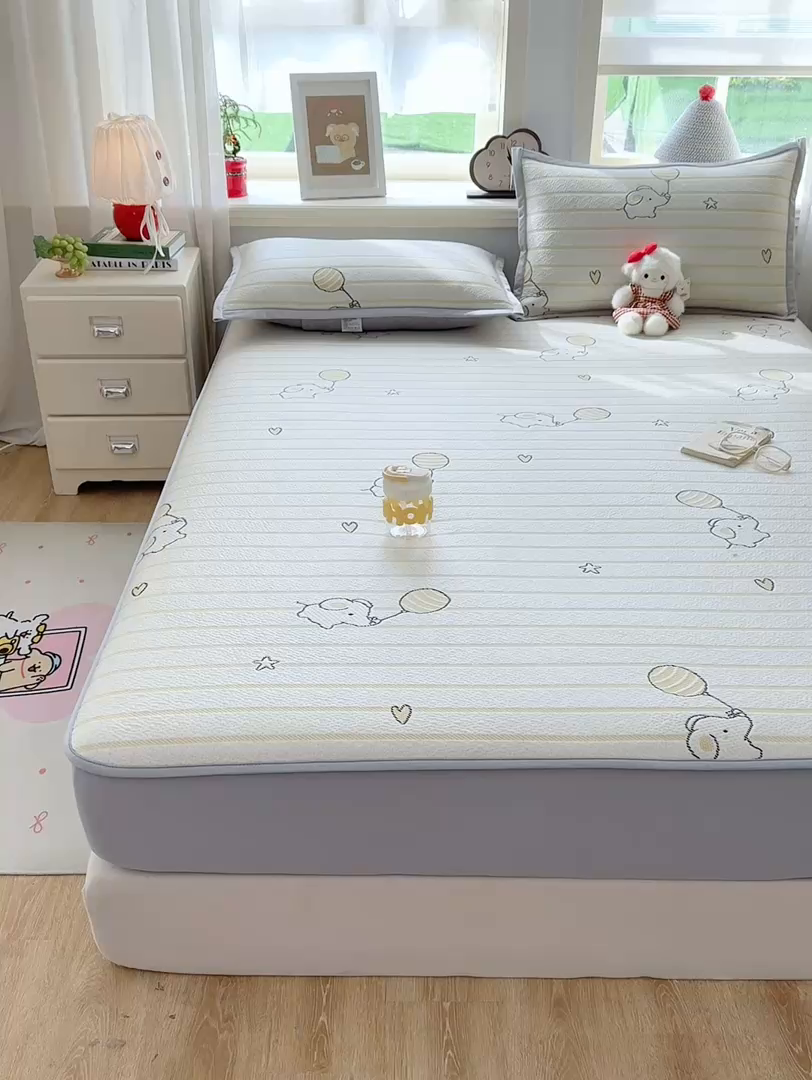 91家纺网 家纺一手货源 找家纺 源舍家纺 2026新款A类PE卡通凉席三件套小红书爆款可水洗空调软席凉感值超0.25-床席 气球小象-黄啵啵床笠款