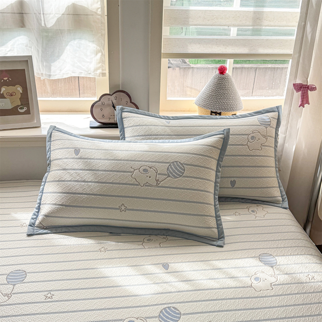 91家纺网 家纺一手货源 找家纺 源舍家纺 2026新款A类PE卡通凉席三件套小红书爆款可水洗空调软席凉感值超0.25-床席 气球小象-蓝啵啵床笠款