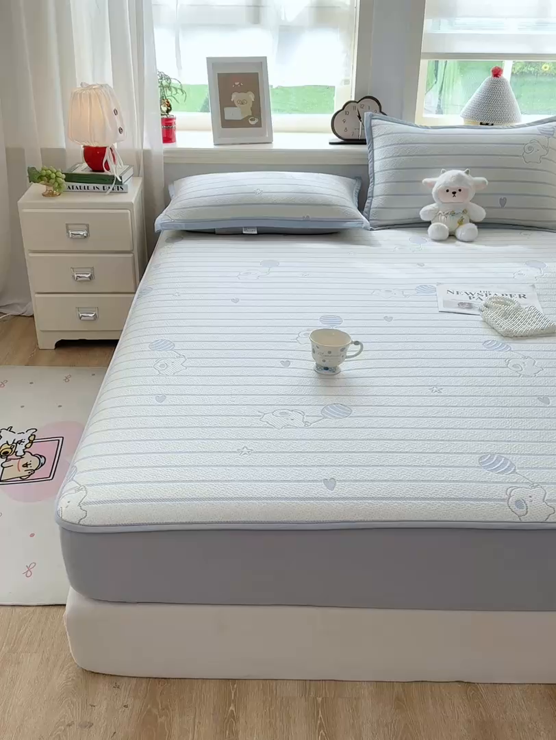 91家纺网 家纺一手货源 找家纺 源舍家纺 2026新款A类PE卡通凉席三件套小红书爆款可水洗空调软席凉感值超0.25-床席 气球小象-蓝啵啵床笠款