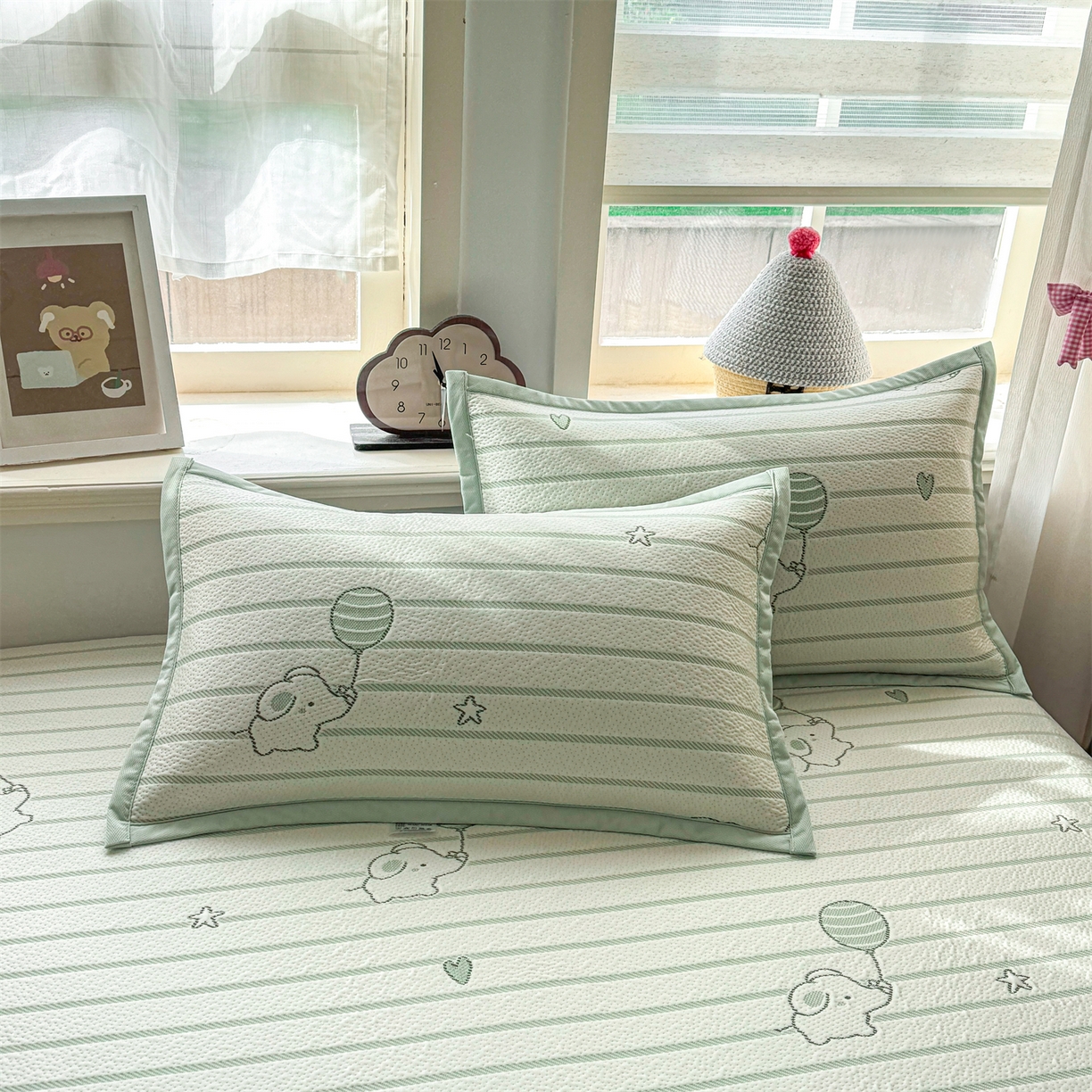 91家纺网 家纺一手货源 找家纺 源舍家纺 2026新款A类PE卡通凉席三件套小红书爆款可水洗空调软席凉感值超0.25-床席 气球小象-青啵啵床笠款