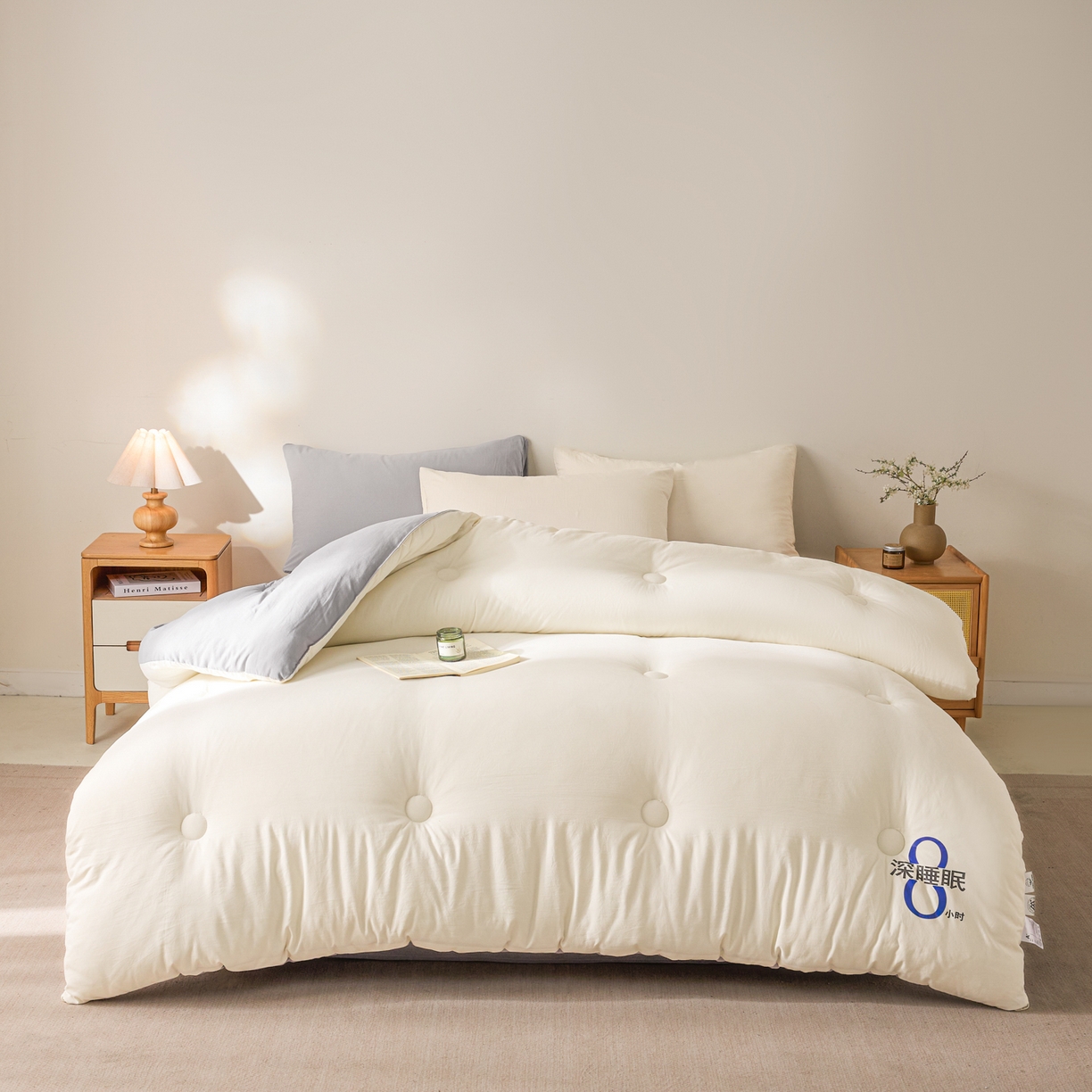 91家纺网 家纺一手货源 找家纺 芬晴家纺 2026春夏新款A类纯色棉花被冬被被子被芯 深睡眠-灰白