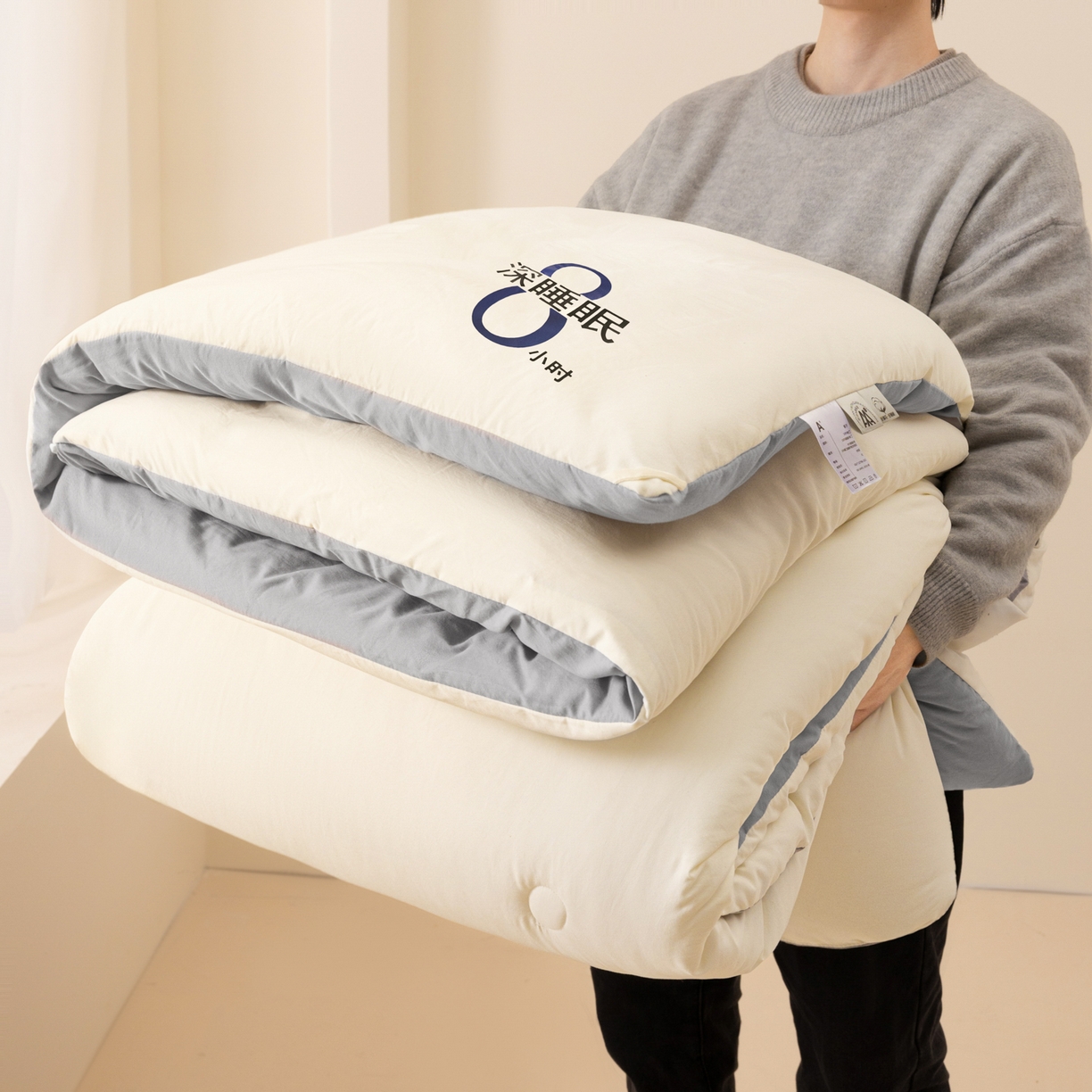 91家纺网 家纺一手货源 找家纺 芬晴家纺 2026春夏新款A类纯色棉花被冬被被子被芯 深睡眠-灰白