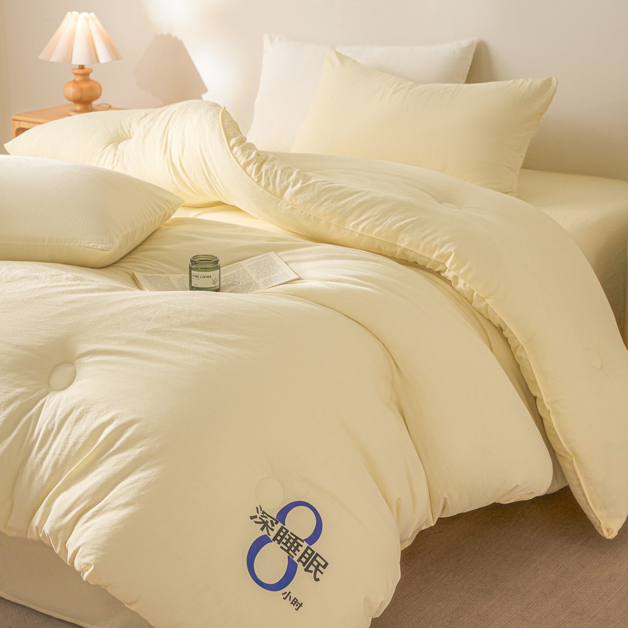 91家纺网 家纺一手货源 找家纺 芬晴家纺 2026春夏新款A类纯色棉花被冬被被子被芯 深睡眠-米黄