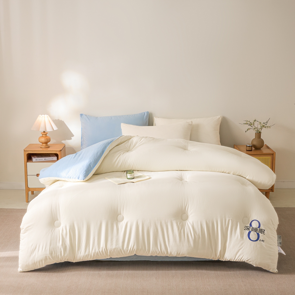 91家纺网 家纺一手货源 找家纺 芬晴家纺 2026春夏新款A类纯色棉花被冬被被子被芯 深睡眠-白蓝