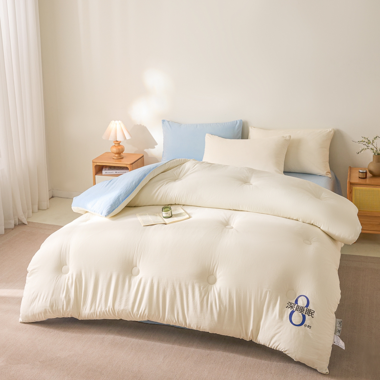 91家纺网 家纺一手货源 找家纺 芬晴家纺 2026春夏新款A类纯色棉花被冬被被子被芯 深睡眠-白蓝