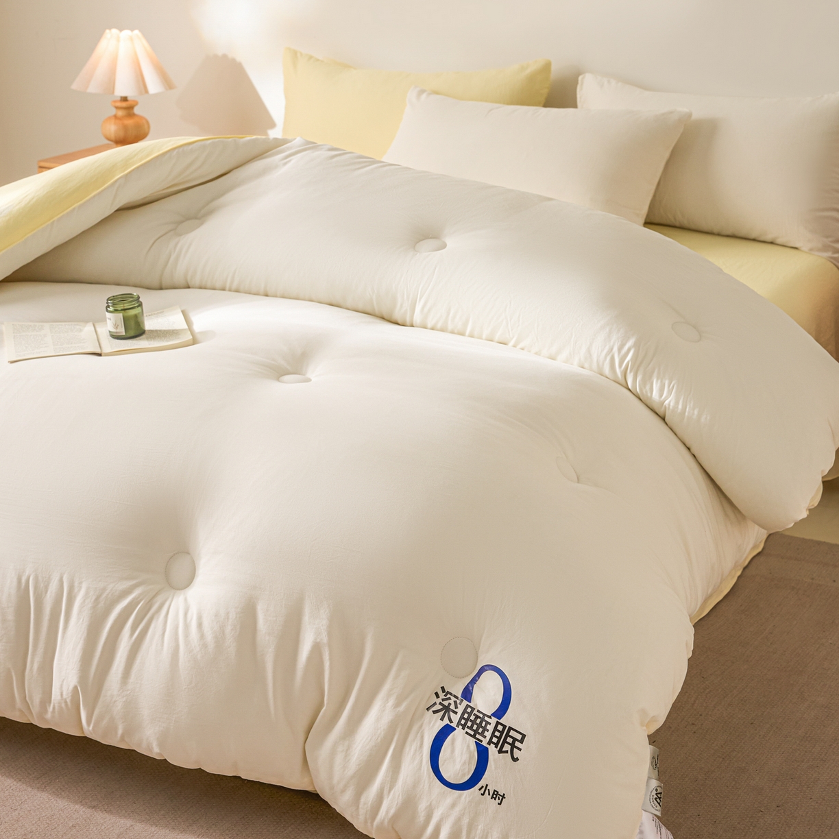 91家纺网 家纺一手货源 找家纺 芬晴家纺 2026春夏新款A类纯色棉花被冬被被子被芯 深睡眠-白+米