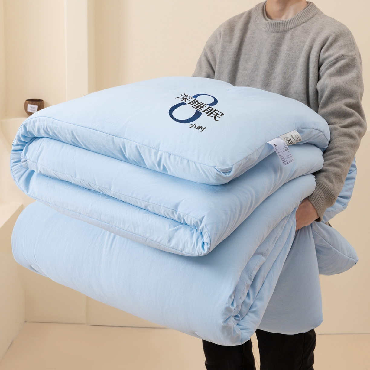 91家纺网 家纺一手货源 找家纺 芬晴家纺 2026春夏新款A类纯色棉花被冬被被子被芯 深睡眠-水蓝