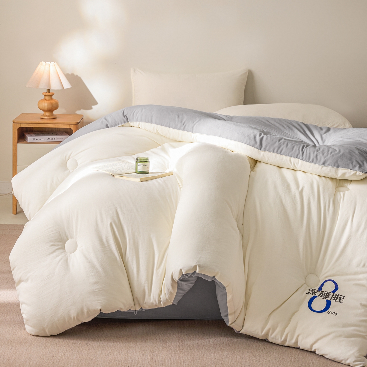 91家纺网 家纺一手货源 找家纺 芬晴家纺 2026春夏新款A类纯色棉花被冬被被子被芯 深睡眠-灰白