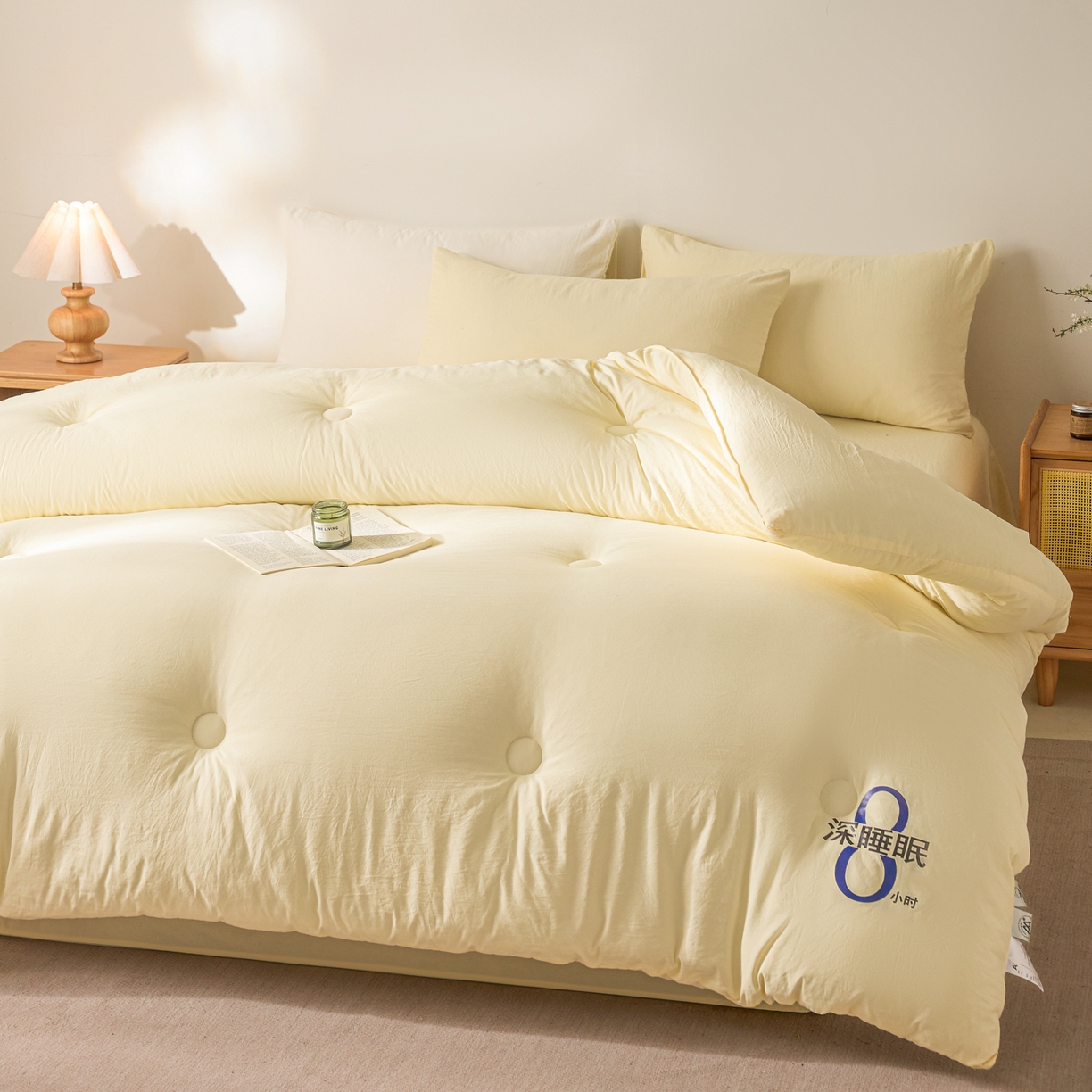 91家纺网 家纺一手货源 找家纺 芬晴家纺 2026春夏新款A类纯色棉花被冬被被子被芯 深睡眠-米黄