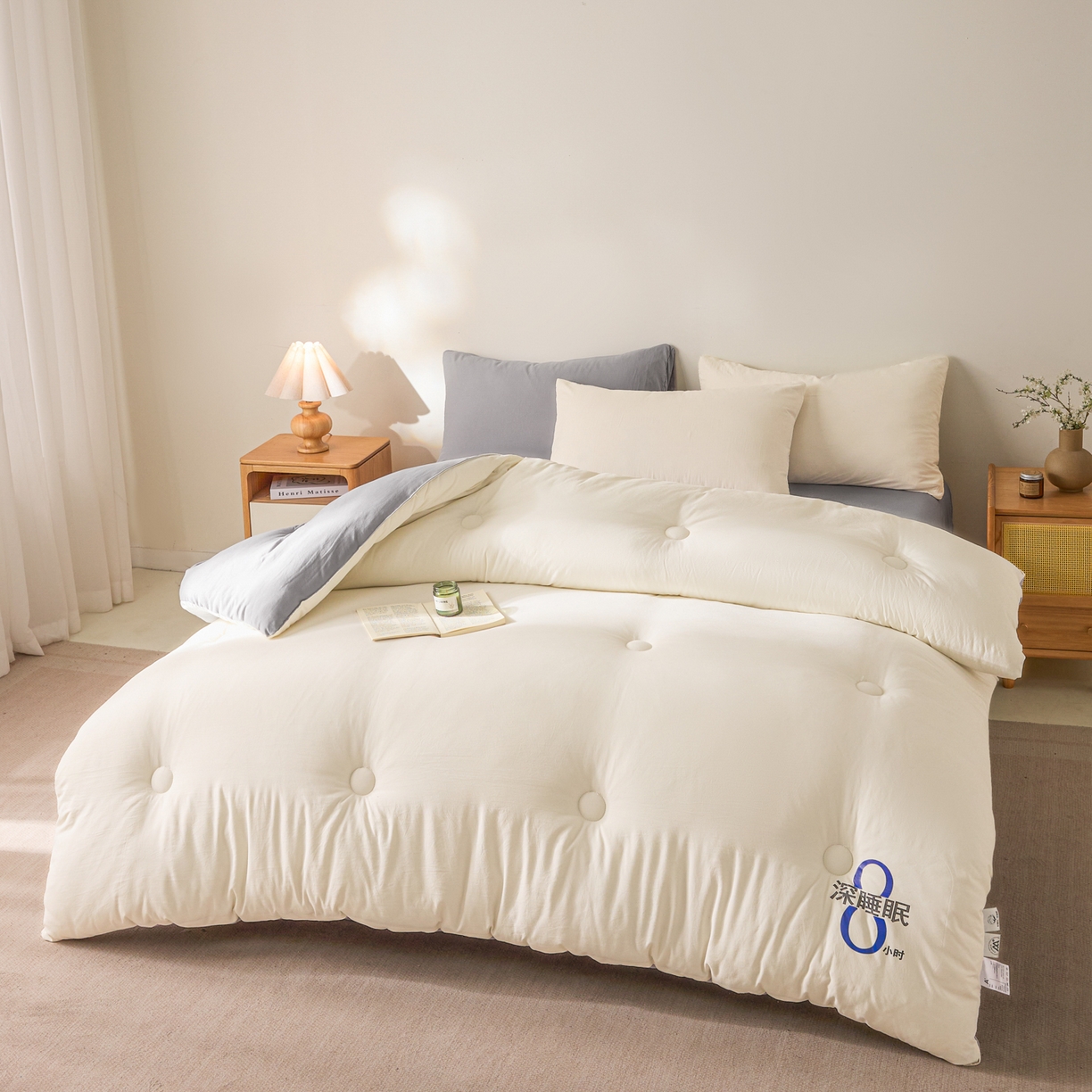 91家纺网 家纺一手货源 找家纺 芬晴家纺 2026春夏新款A类纯色棉花被冬被被子被芯 深睡眠-灰白