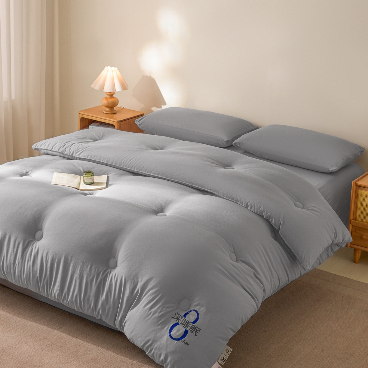 91家纺网 家纺一手货源 找家纺 芬晴家纺 2026春夏新款A类纯色棉花被冬被被子被芯 深睡眠-星灰