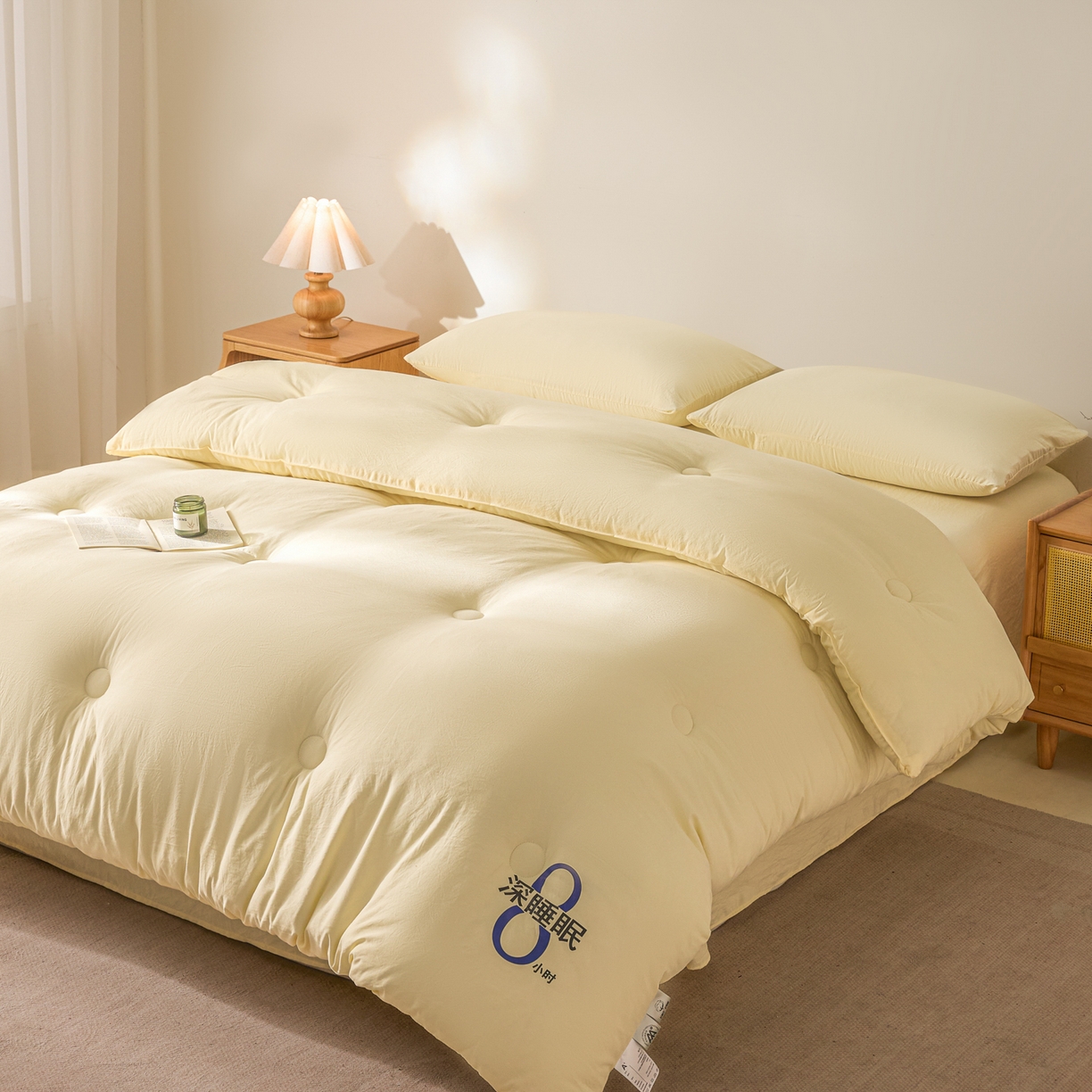 91家纺网 家纺一手货源 找家纺 芬晴家纺 2026春夏新款A类纯色棉花被冬被被子被芯 深睡眠-米黄