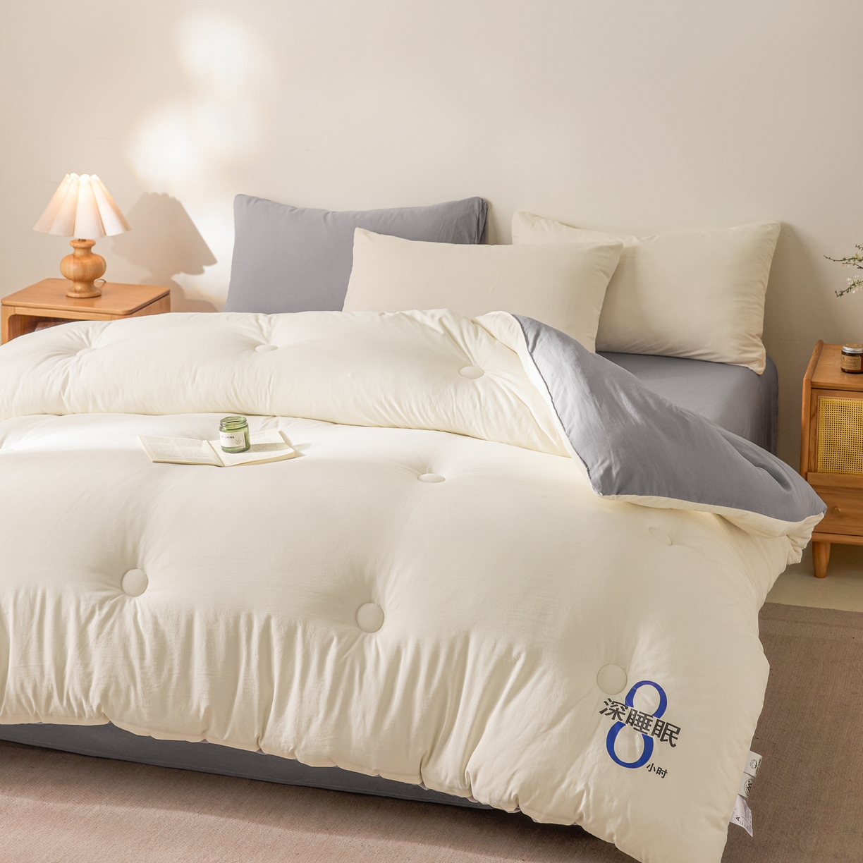 91家纺网 家纺一手货源 找家纺 芬晴家纺 2026春夏新款A类纯色棉花被冬被被子被芯 深睡眠-灰白