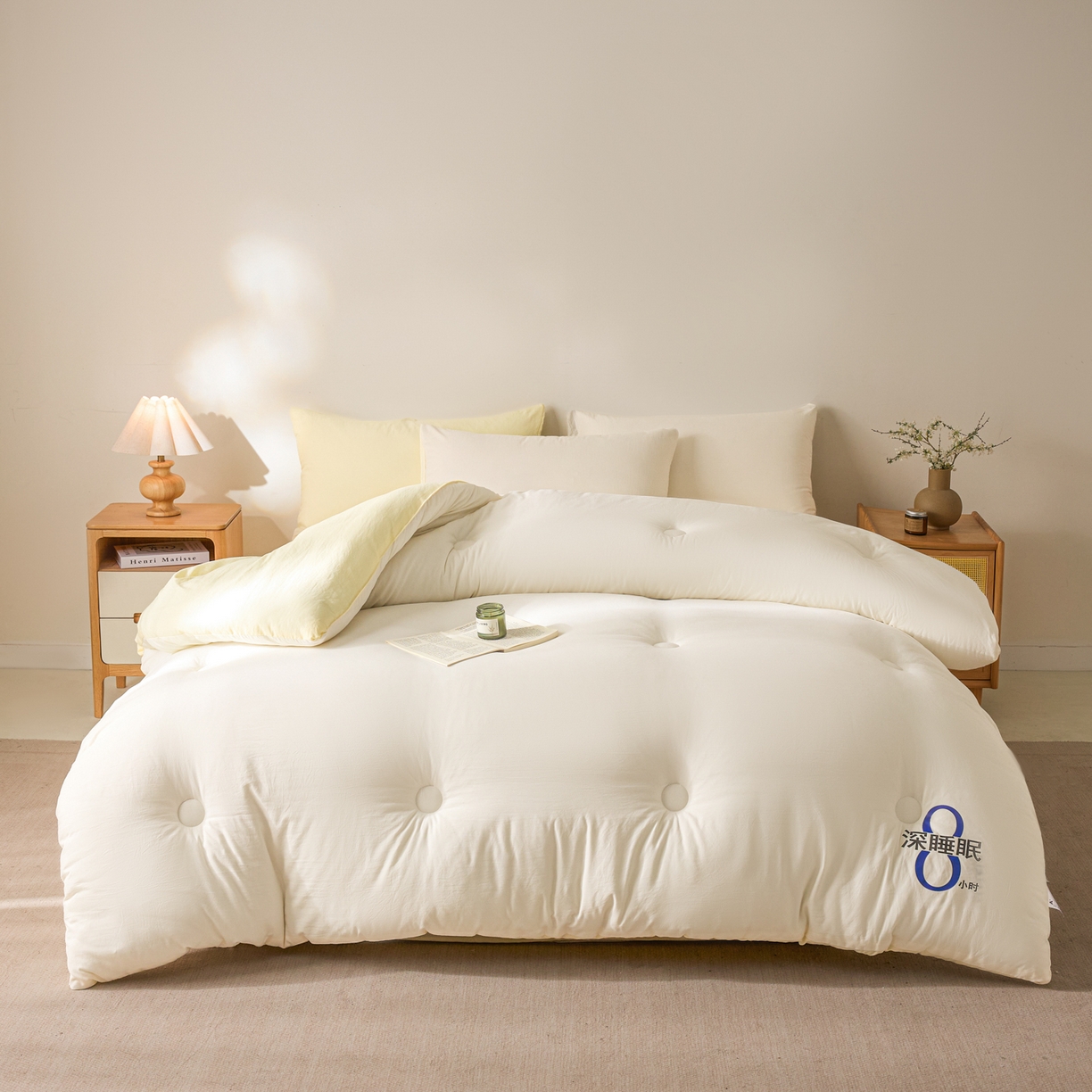 91家纺网 家纺一手货源 找家纺 芬晴家纺 2026春夏新款A类纯色棉花被冬被被子被芯 深睡眠-白+米