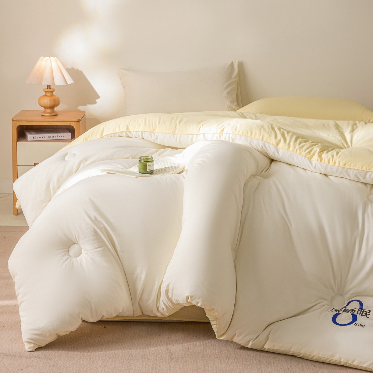 91家纺网 家纺一手货源 找家纺 芬晴家纺 2026春夏新款A类纯色棉花被冬被被子被芯 深睡眠-白+米
