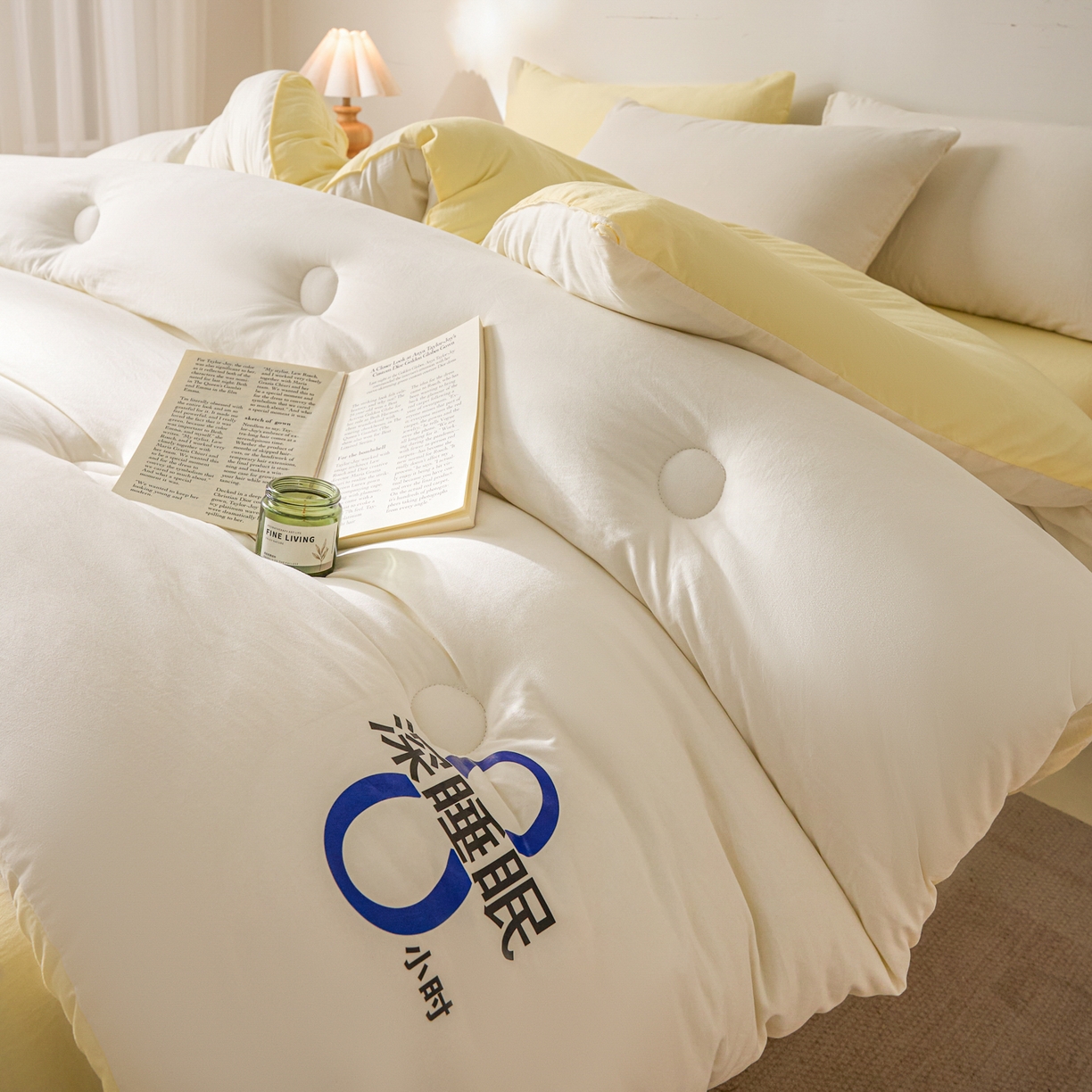 91家纺网 家纺一手货源 找家纺 芬晴家纺 2026春夏新款A类纯色棉花被冬被被子被芯 深睡眠-白+米