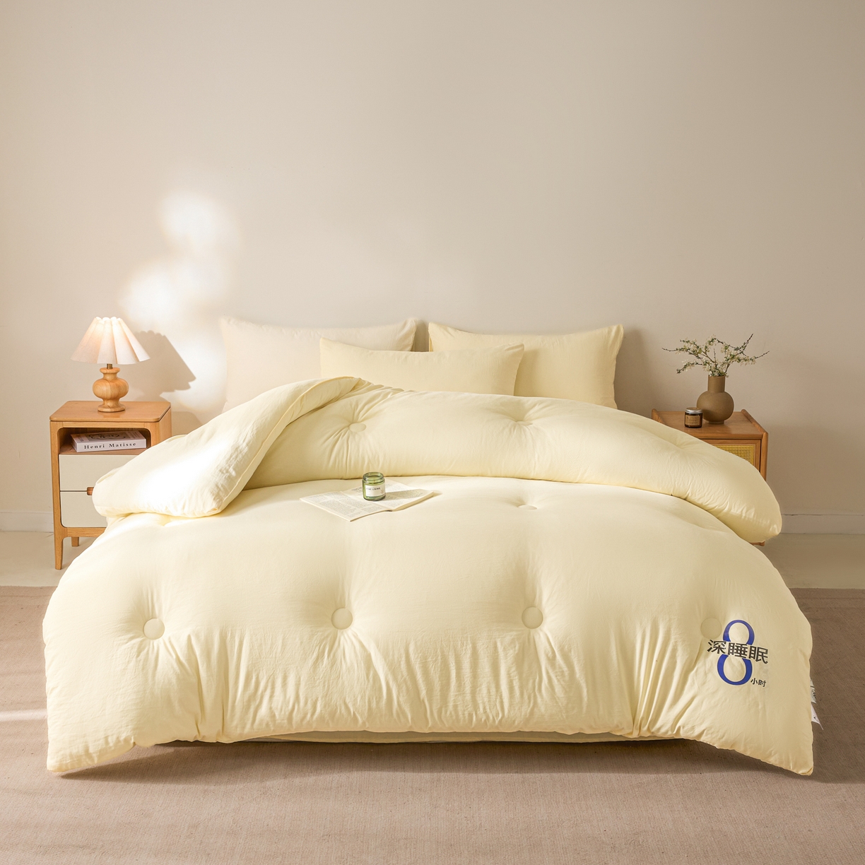 91家纺网 家纺一手货源 找家纺 芬晴家纺 2026春夏新款A类纯色棉花被冬被被子被芯 深睡眠-米黄