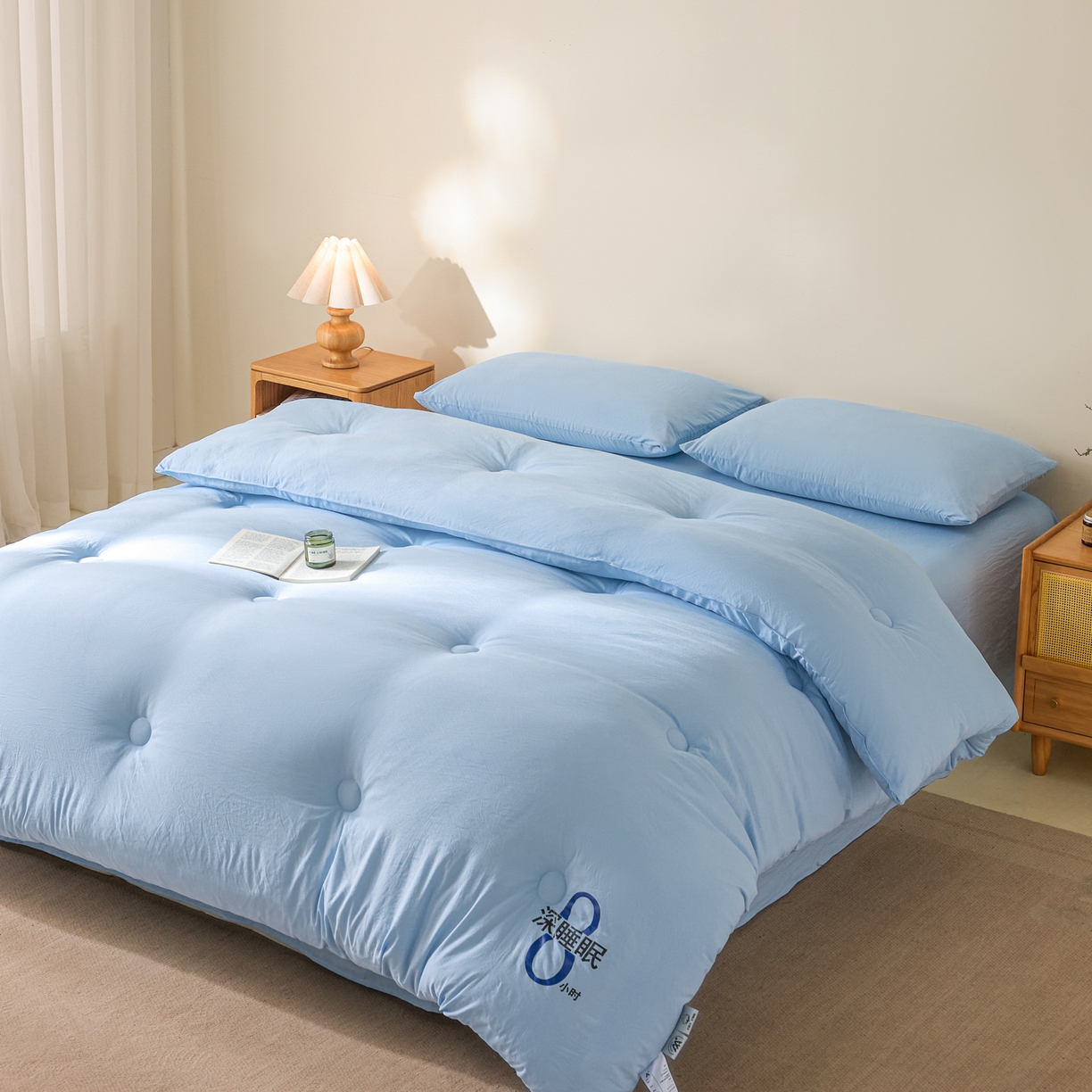 91家纺网 家纺一手货源 找家纺 芬晴家纺 2026春夏新款A类纯色棉花被冬被被子被芯 深睡眠-水蓝